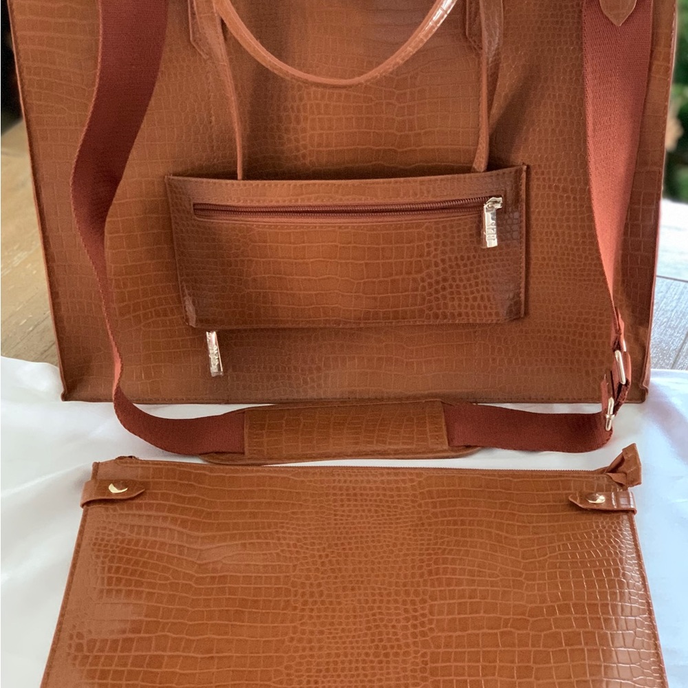 The Large Work Tote in Cognac Croc